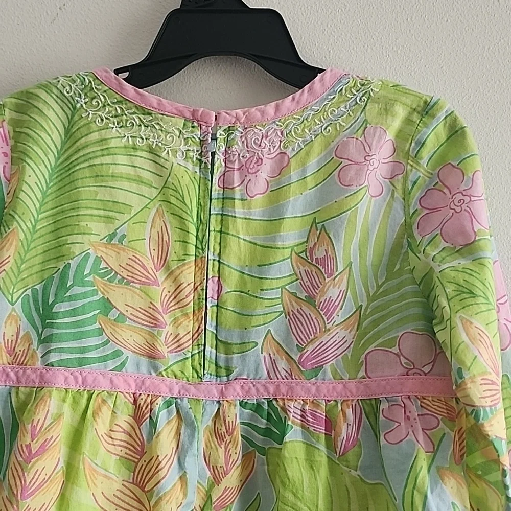 RARE Vintage Lilly Pulitzer Baby Girl Dress - Tropical Floral & Pink Trim Sz 6 M